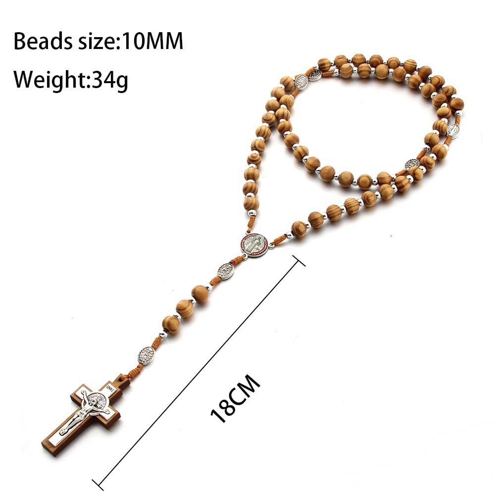 Natural Wood Handmade Rosary With Saint Benedict Cross