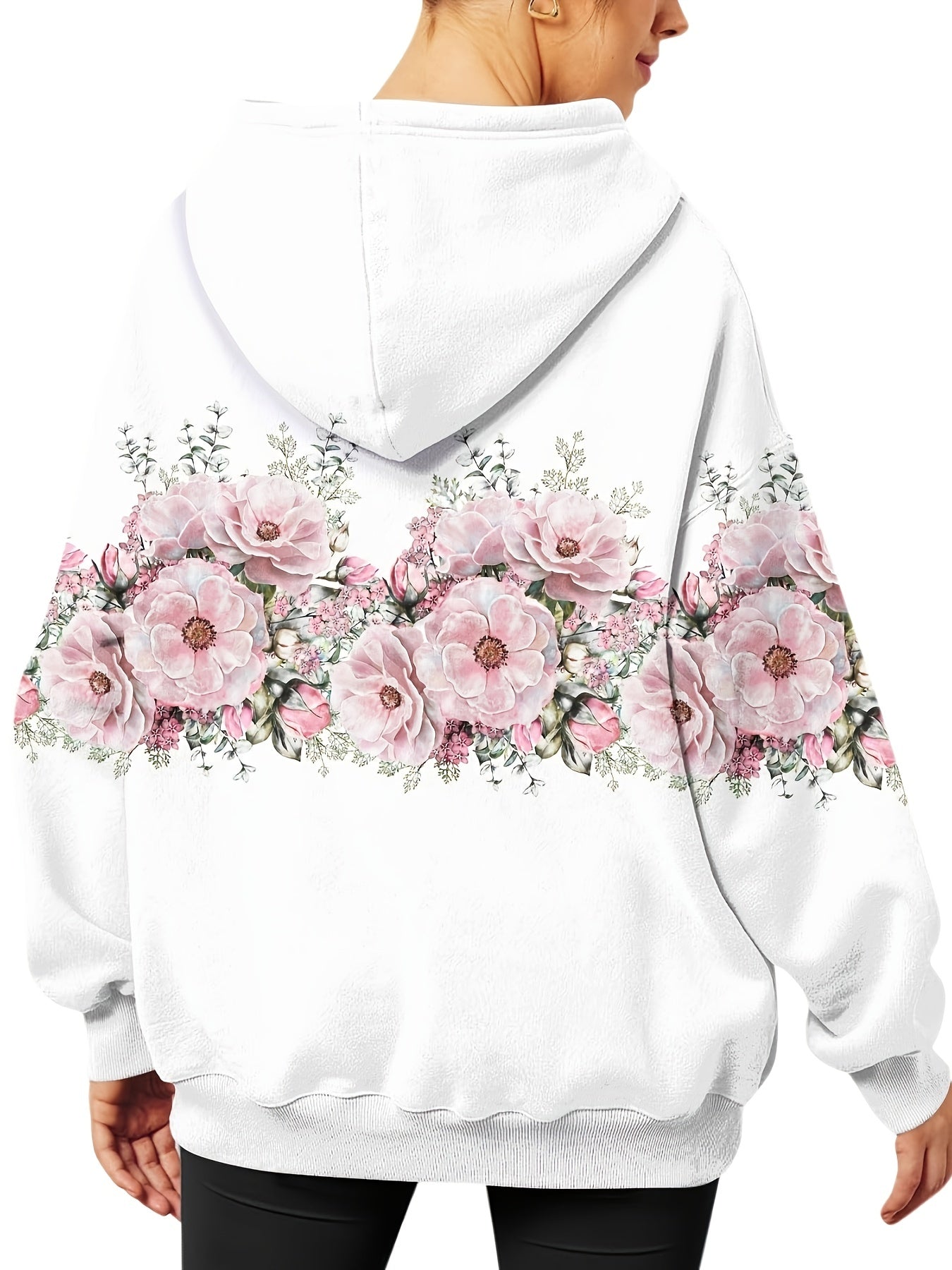 Women's Floral Print Hoodie with Kangaroo Pocket, Soft Long Sleeve Sweatshirt – Perfect for Daily Wear and Travel