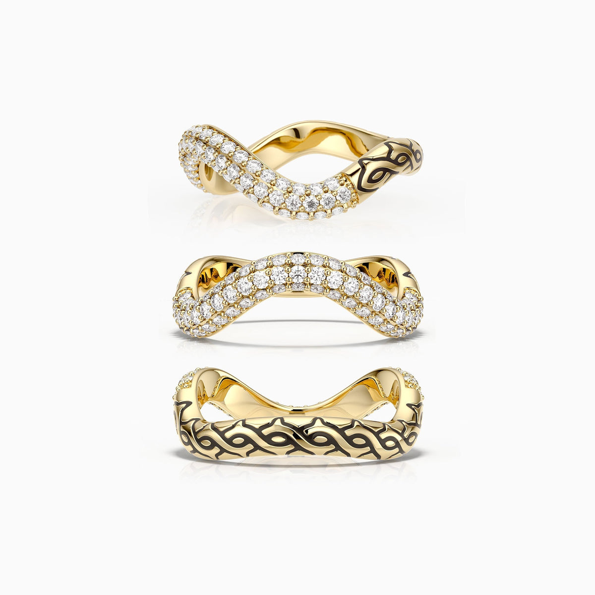 Personalized Pavé Wavy Enamel Statement Stacking Ring