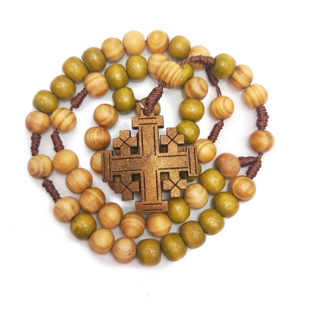 Jerusalem Wooden Rosary Necklace – Gothic Cross Pendant