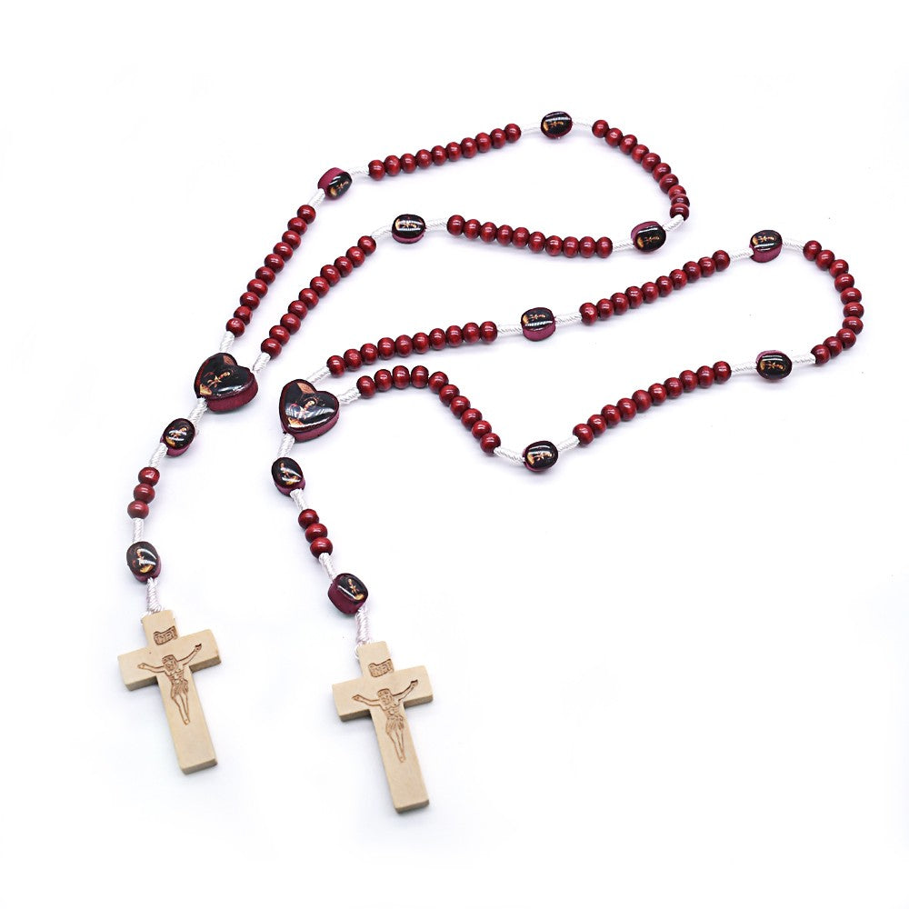 Mini Burgundy Wooden Rosary – Handheld Prayer Beads with Cross