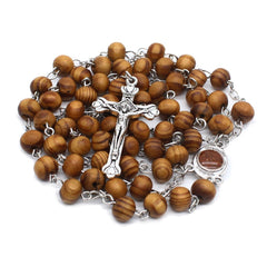 8mm Pine Wood Rosary Necklace – Cross Pendant