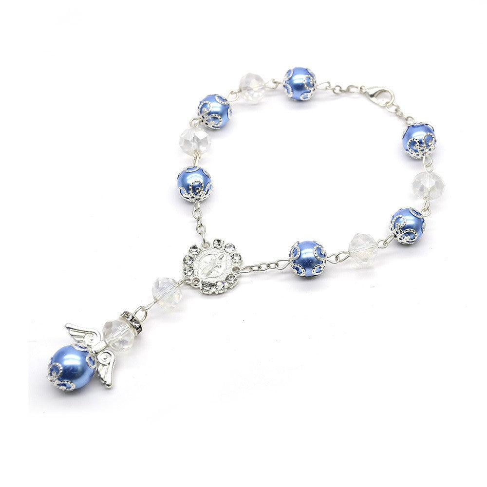 Angel Crystal Rosary Bracelet – St. Benedict Cross Prayer Beads