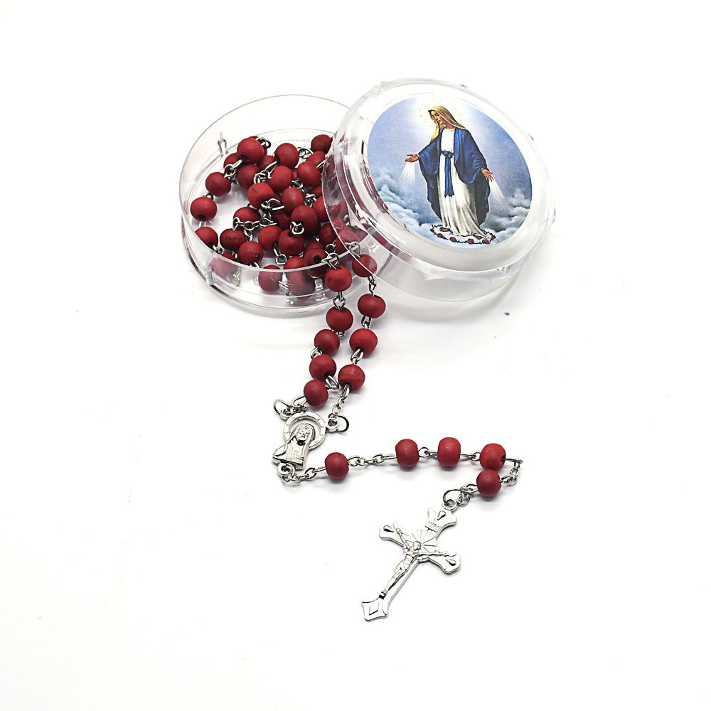 Classic Burgundy Scented Wooden Rosary – Cross Necklace Gift Set