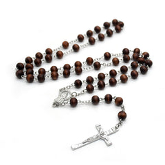 Dark Brown Wooden Rosary Necklace – Cross Pendant