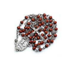 Mini Brown Wooden Rosary Necklace – Dove & Cross with Gift Box
