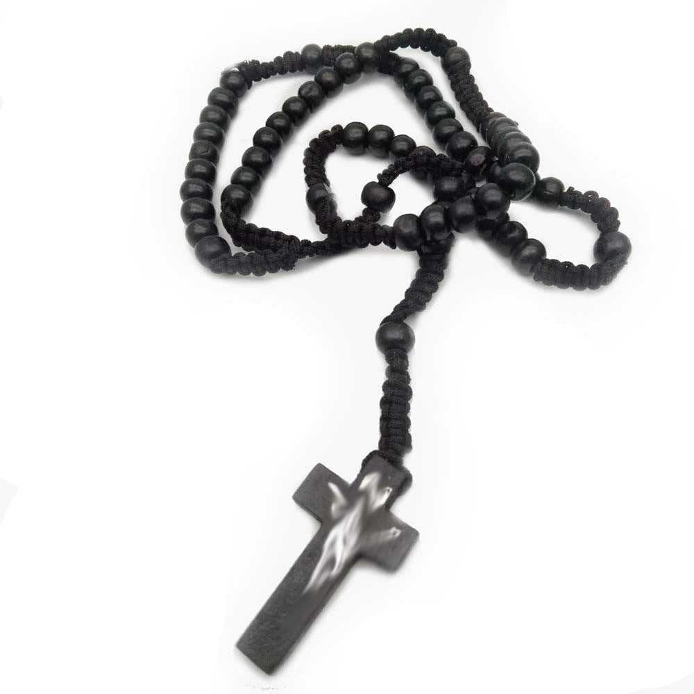 Handcrafted Wooden Rosary Necklace – Cross Design