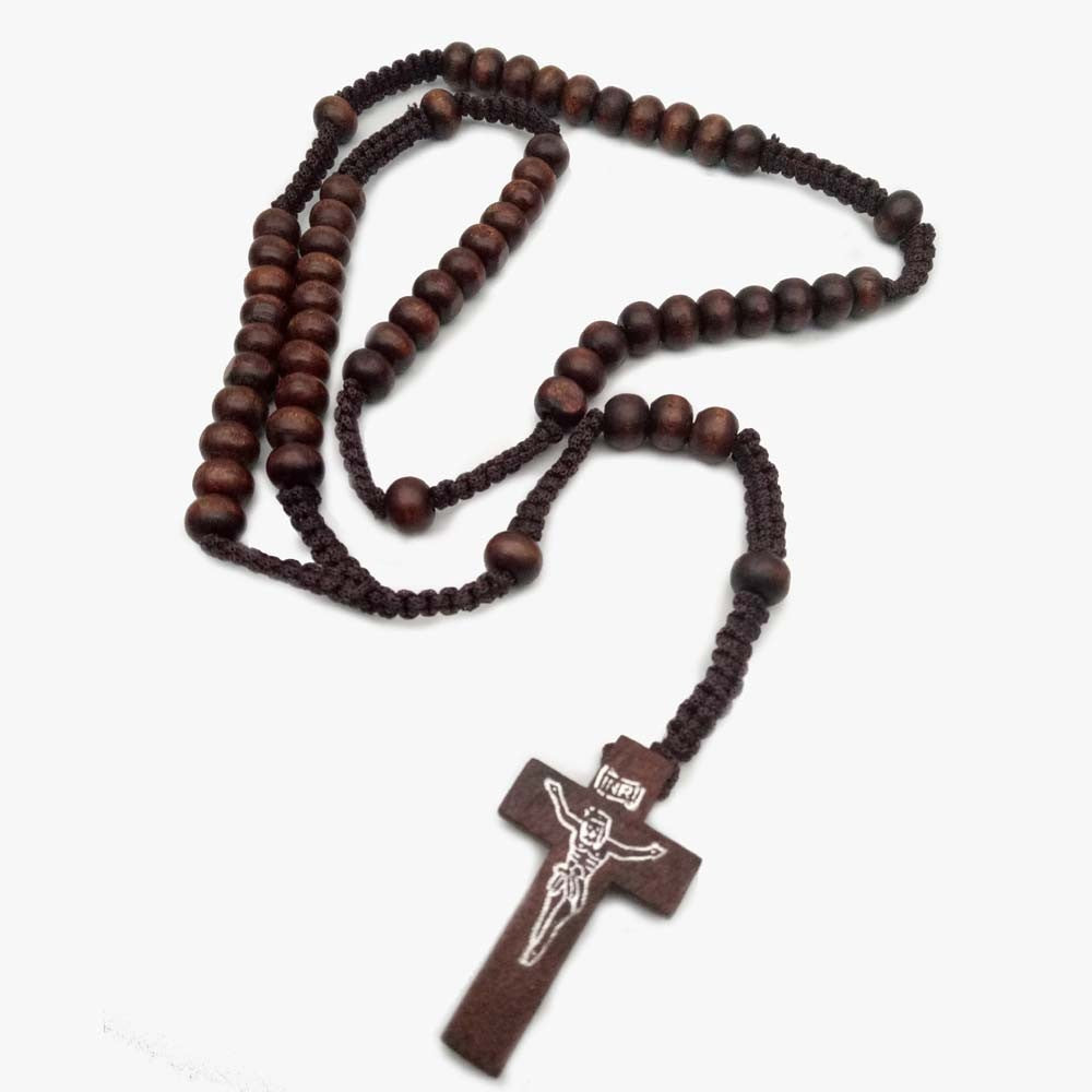Handcrafted Wooden Rosary Necklace – Cross Design