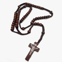 Handcrafted Wooden Rosary Necklace – Cross Design