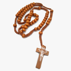 Handcrafted Wooden Rosary Necklace – Cross Design