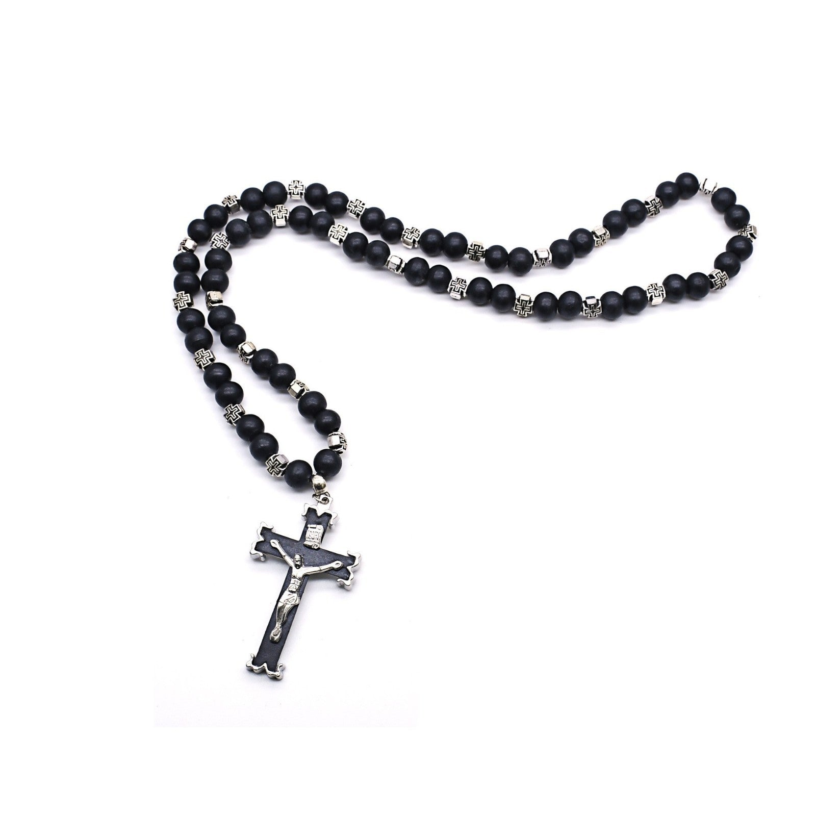 Black / White Wooden Rosary Bracelet – Cross Beaded Design