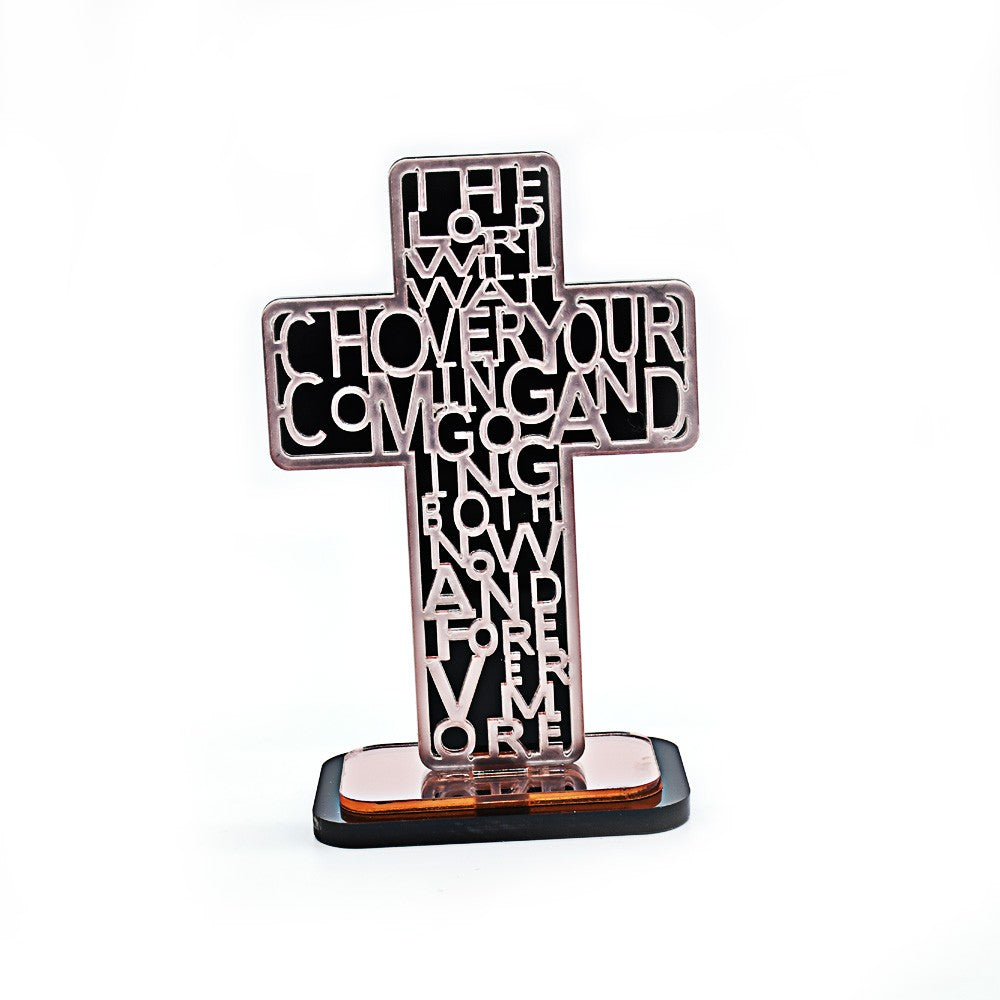 Acrylic Cross Ornament Stand with Scripture for Home, Office & Religious Decor