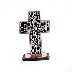 Acrylic Cross Ornament Stand with Scripture for Home, Office & Religious Decor