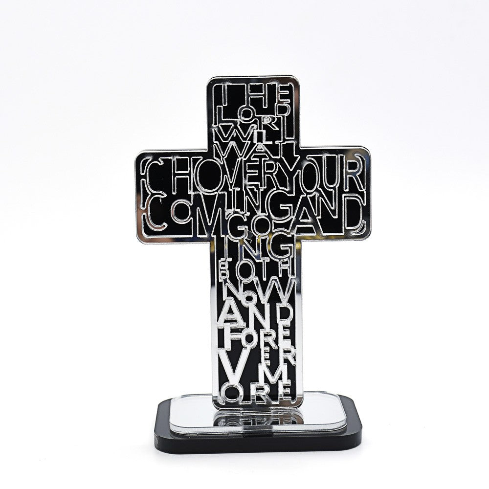 Acrylic Cross Ornament Stand with Scripture for Home, Office & Religious Decor