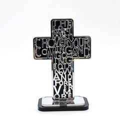 Acrylic Cross Ornament Stand with Scripture for Home, Office & Religious Decor