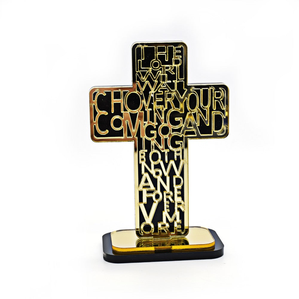 Acrylic Cross Ornament Stand with Scripture for Home, Office & Religious Decor