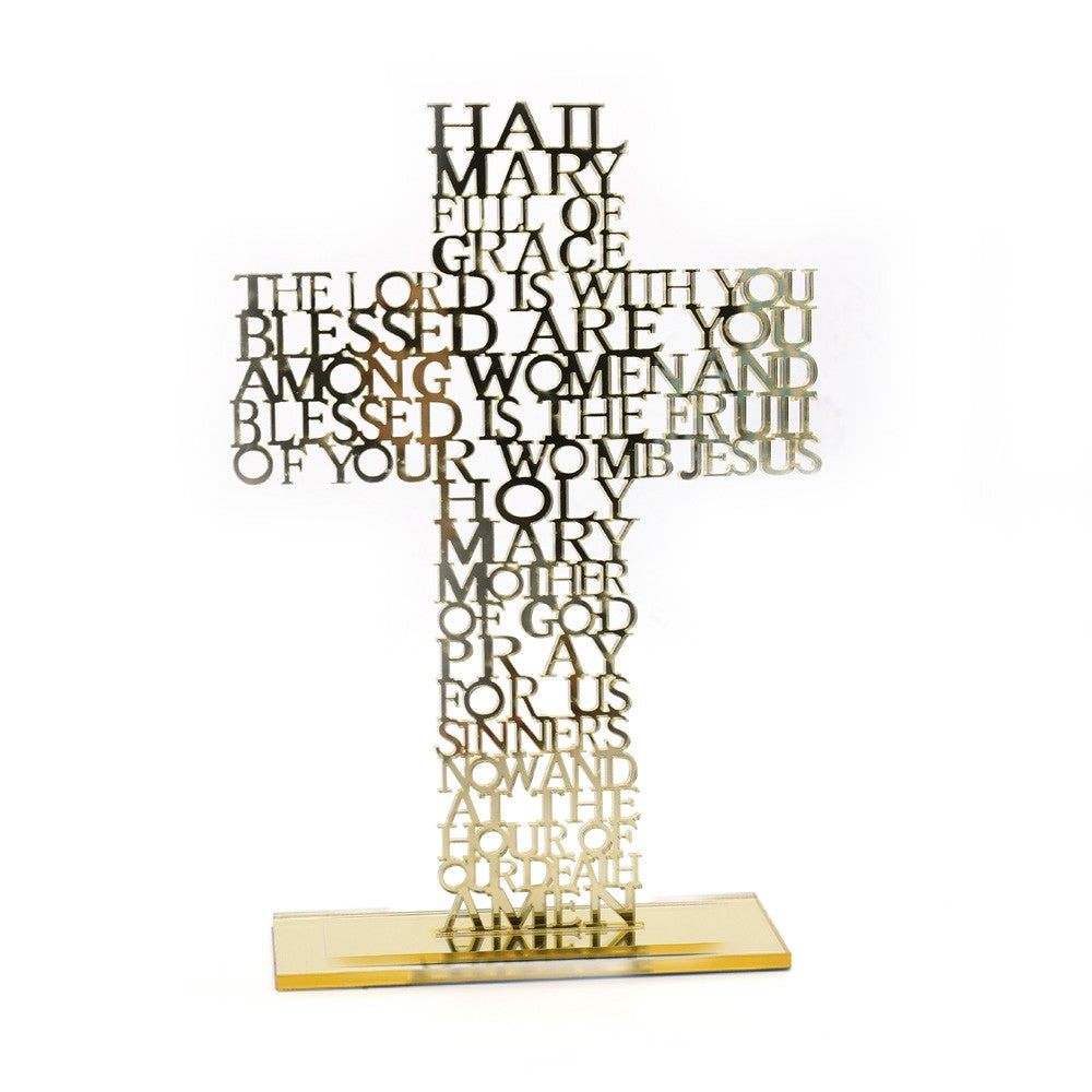 Acrylic Cross Ornament Stand with Hail Mary Prayer for Home, Office & Religious Decor