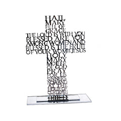 Acrylic Cross Ornament Stand with Hail Mary Prayer for Home, Office & Religious Decor