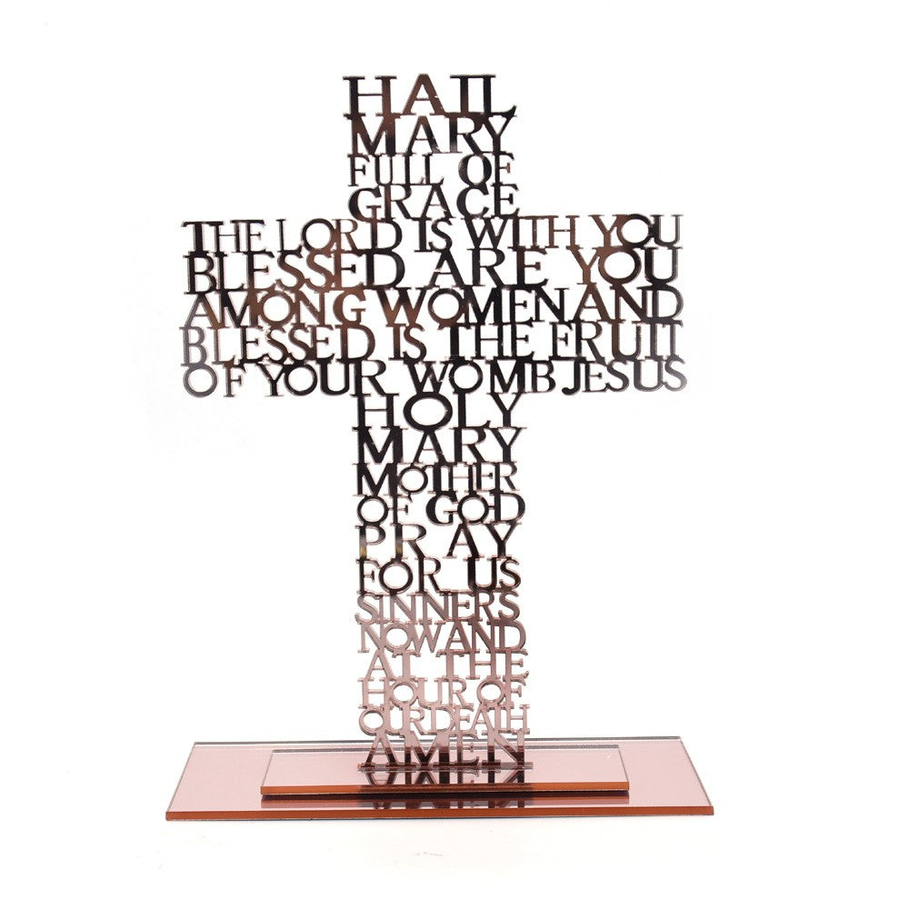 Acrylic Cross Ornament Stand with Hail Mary Prayer for Home, Office & Religious Decor