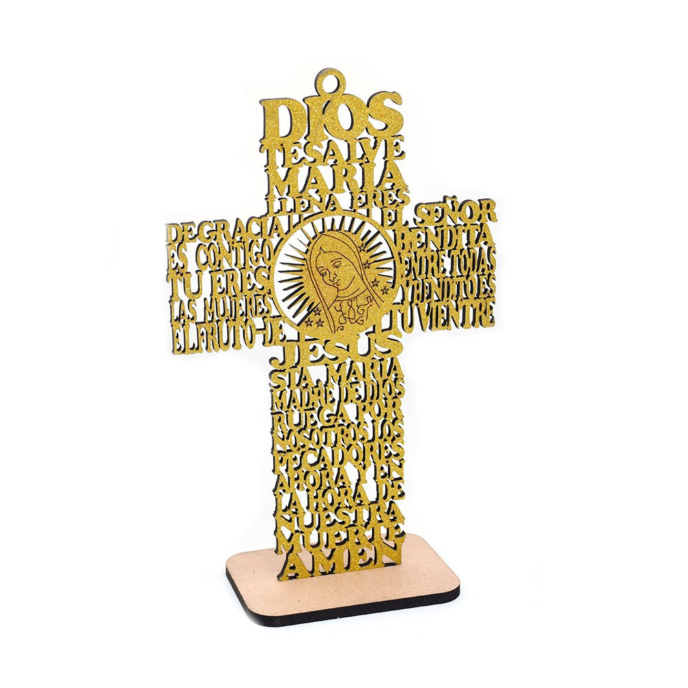 Wooden Cross Ornament Stand with Scripture for Home, Office & Religious Decor
