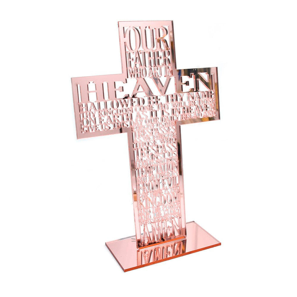 Acrylic Cross Ornament Stand with Scripture for Home, Office & Religious Decor