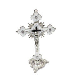 Alloy Cross Ornament Stand with Floral Design for Home, Office & Religious Decor