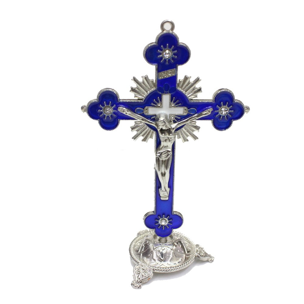 Alloy Cross Ornament Stand with Floral Design for Home, Office & Religious Decor