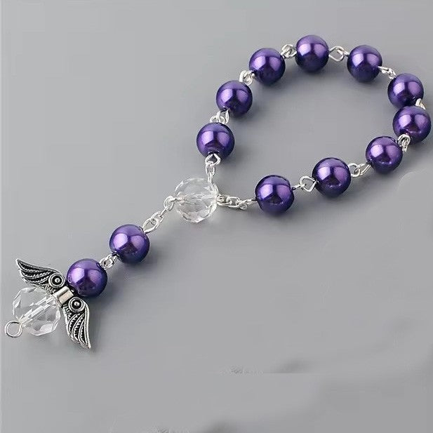 Angel Wing Pearl Rosary Bracelet – 8mm Baptism Beads
