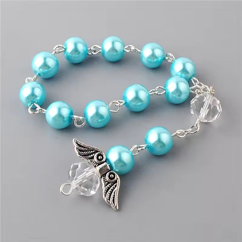 Angel Wing Pearl Rosary Bracelet – 8mm Baptism Beads