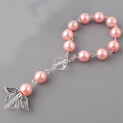 Angel Wing Pearl Rosary Bracelet – 8mm Baptism Beads