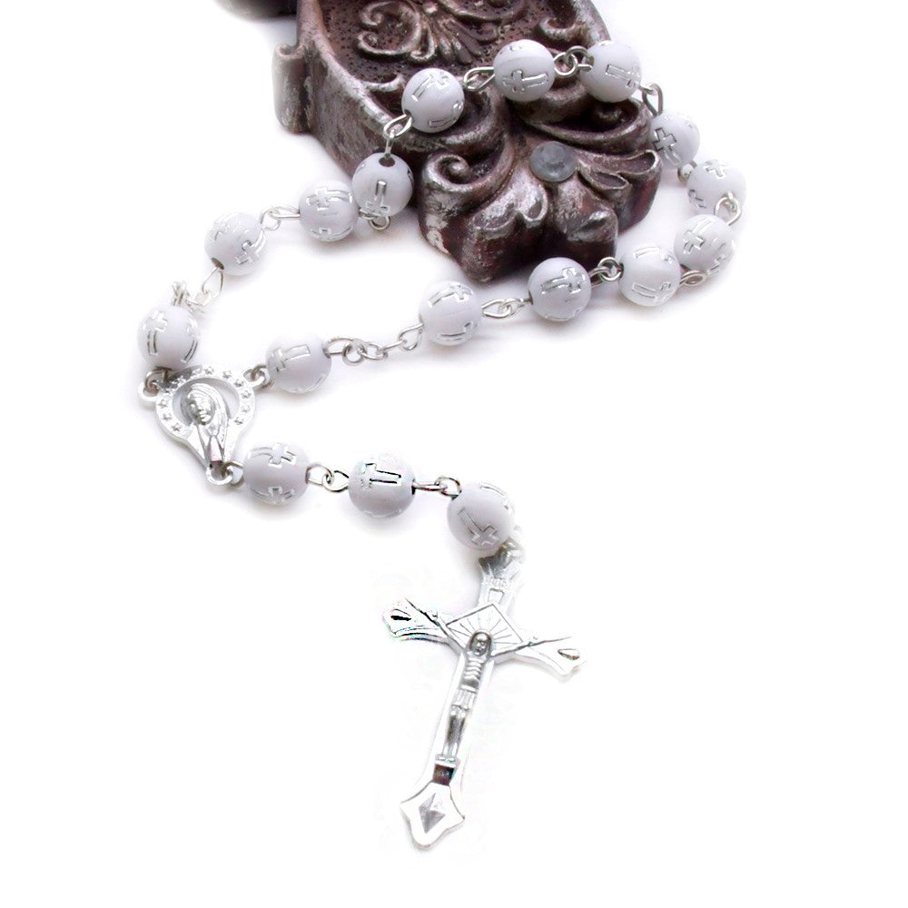 Rosary Bracelet & Car Charm – Cross Beaded Baptism Rosary