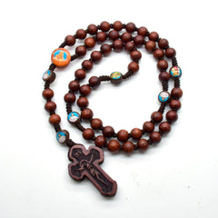 Handcrafted Rosewood Rosary Necklace – Premium Wooden Beads with Cross