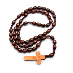 Vintage Wooden Rosary Necklace – Handcrafted Brown Rice-Shaped Beads