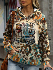 Women's Tie Dye Truck & Slogan Print Hoodie with Kangaroo Pocket, Long Sleeve for Fall & Winter