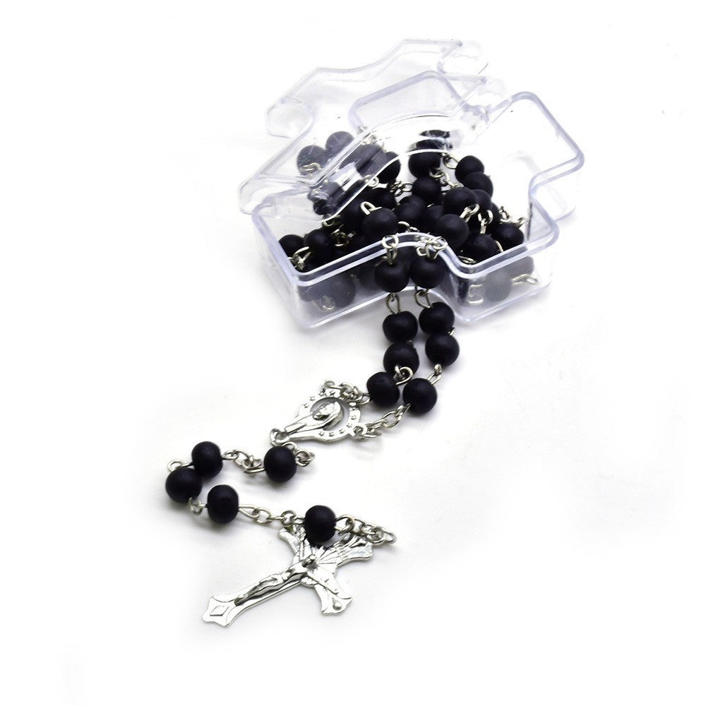 Black / Brown Wooden Rosary Necklace – Handcrafted Cross