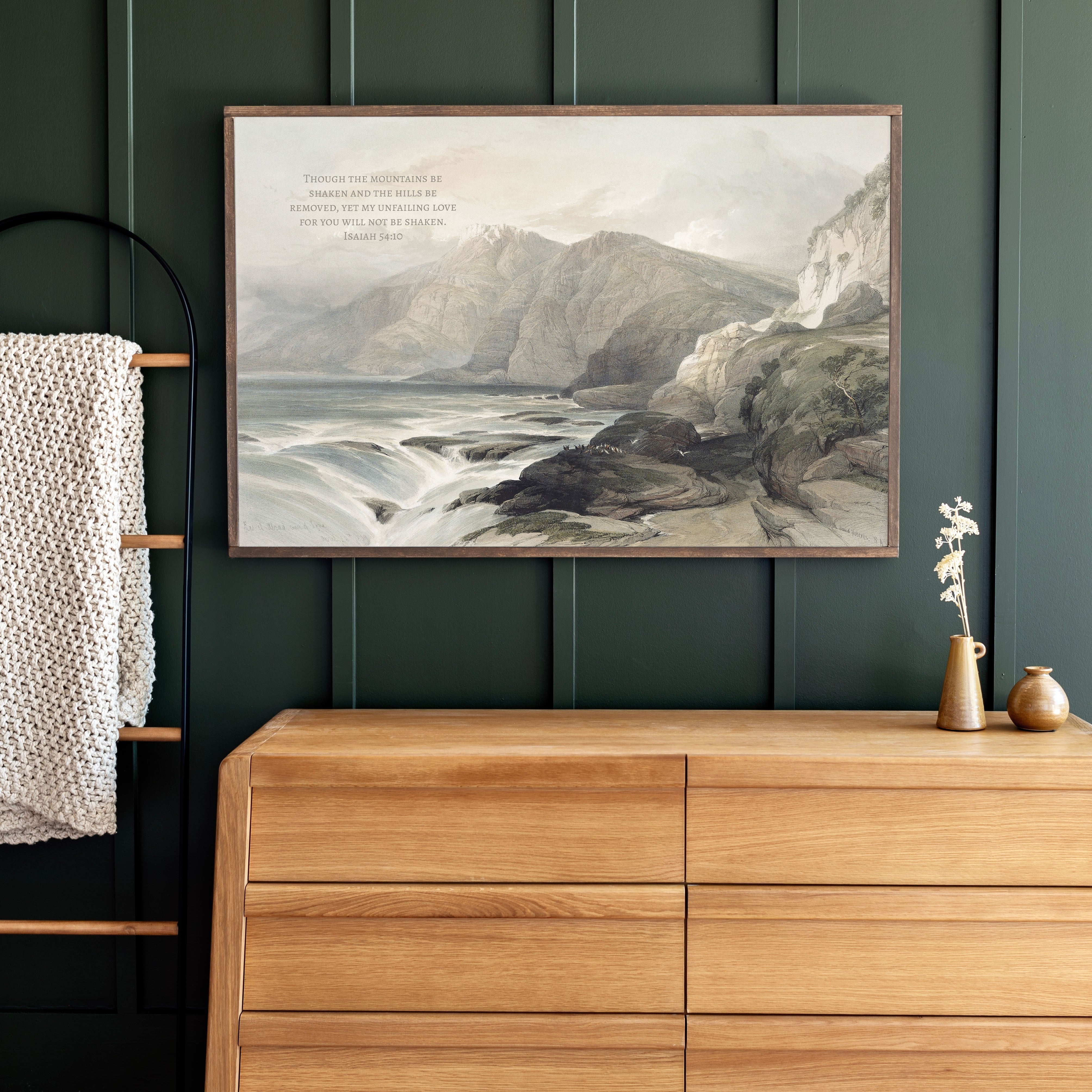 Though The Mountains Be Shaken | Framed Wooden Art - Horizontal