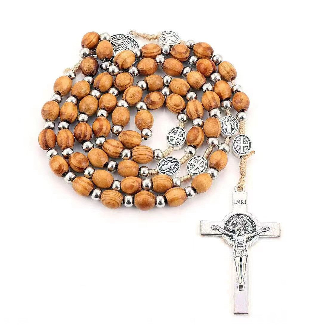 Handcrafted Wooden Rosary Necklace – Cross Design