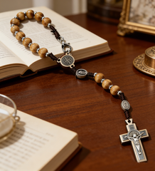 Vintage Wooden Rosary Car Hanging – Cross Beaded Ornament