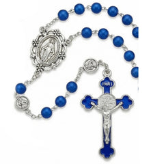 Catholic Royal Blue Rosary Necklace – Virgin Mary Medal with Cross Pendant