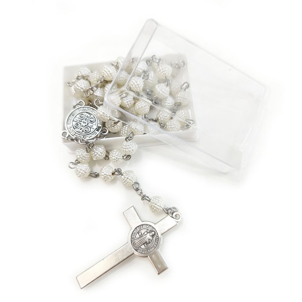 Catholic Pearl Rosary Necklace – Vintage Cross Pendant Jewelry