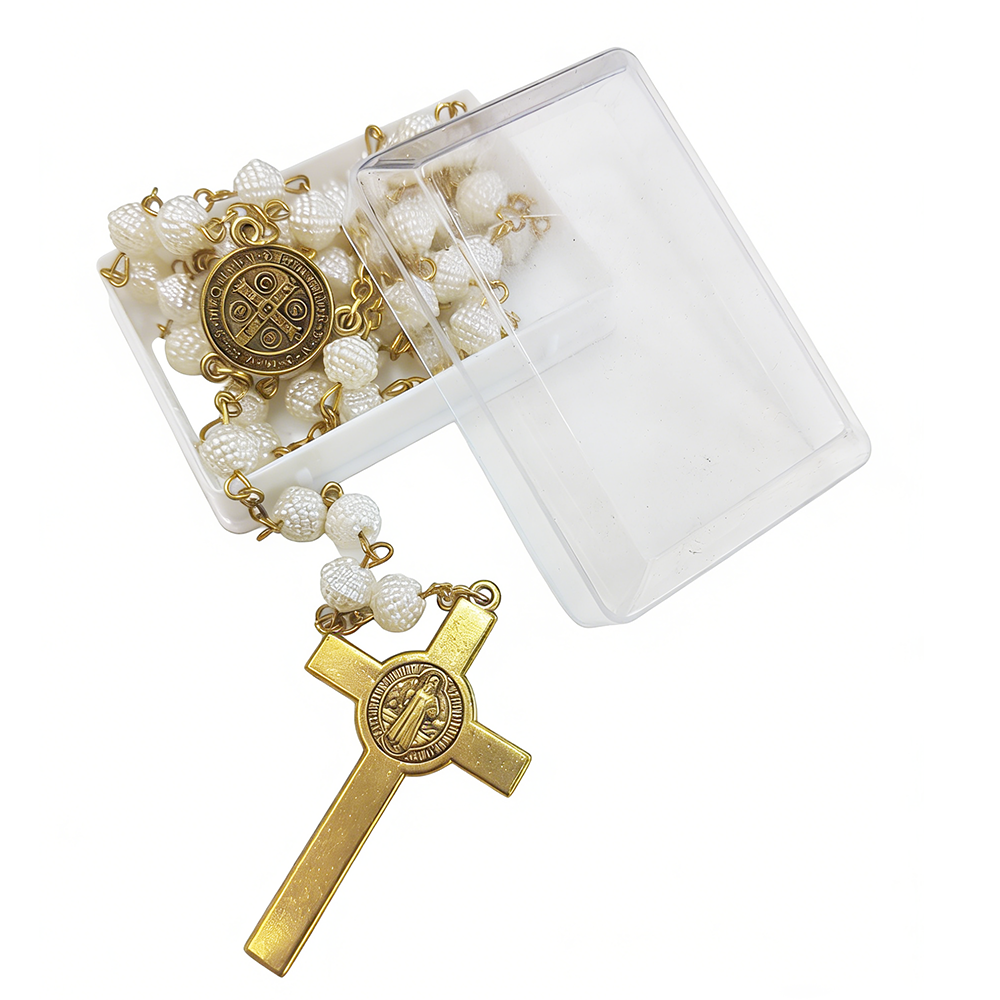 Catholic Pearl Rosary Necklace – Vintage Cross Pendant Jewelry