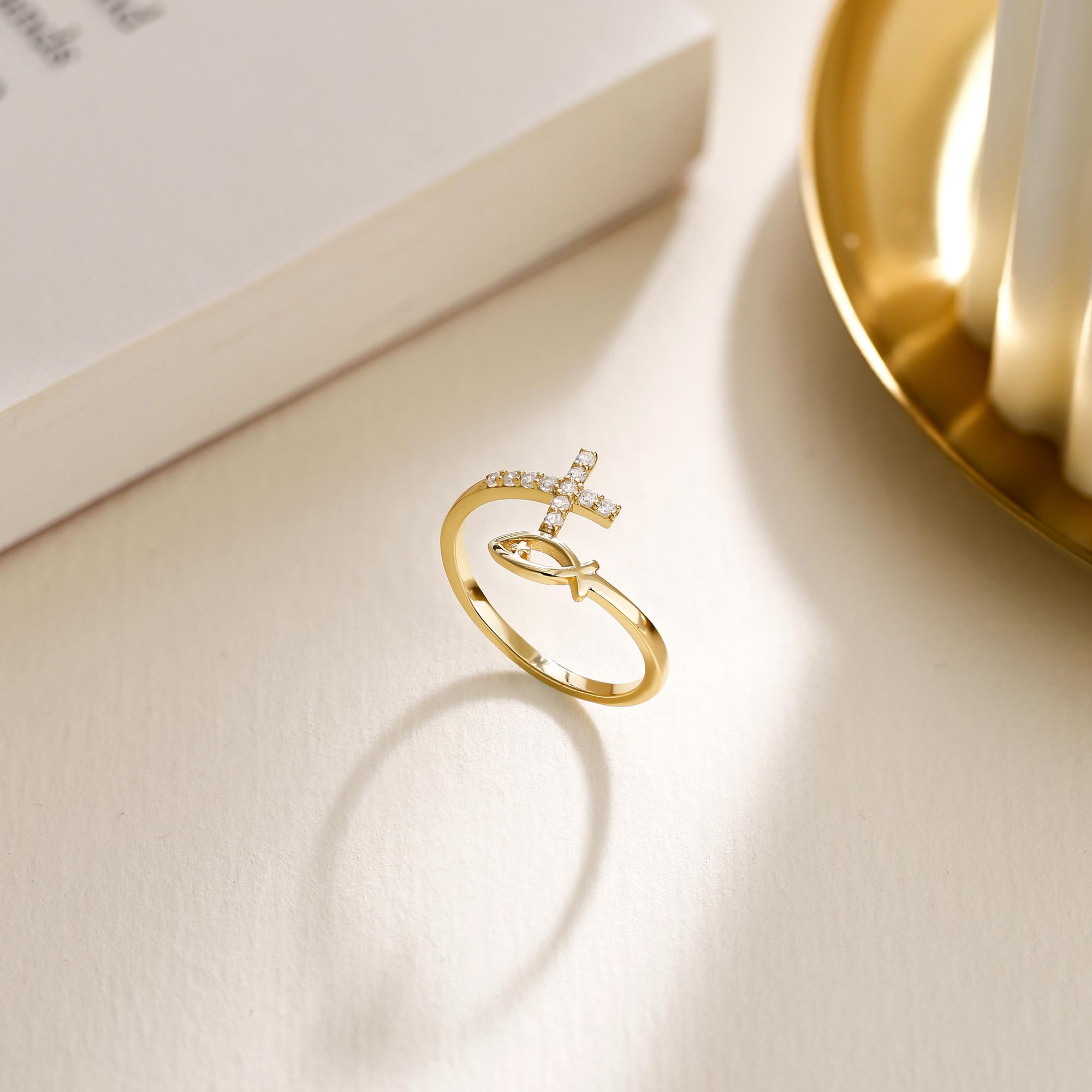 God Jesus Fish And Cross Ring