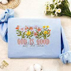 Embroidered God is Good Wildflower Sweatshirt