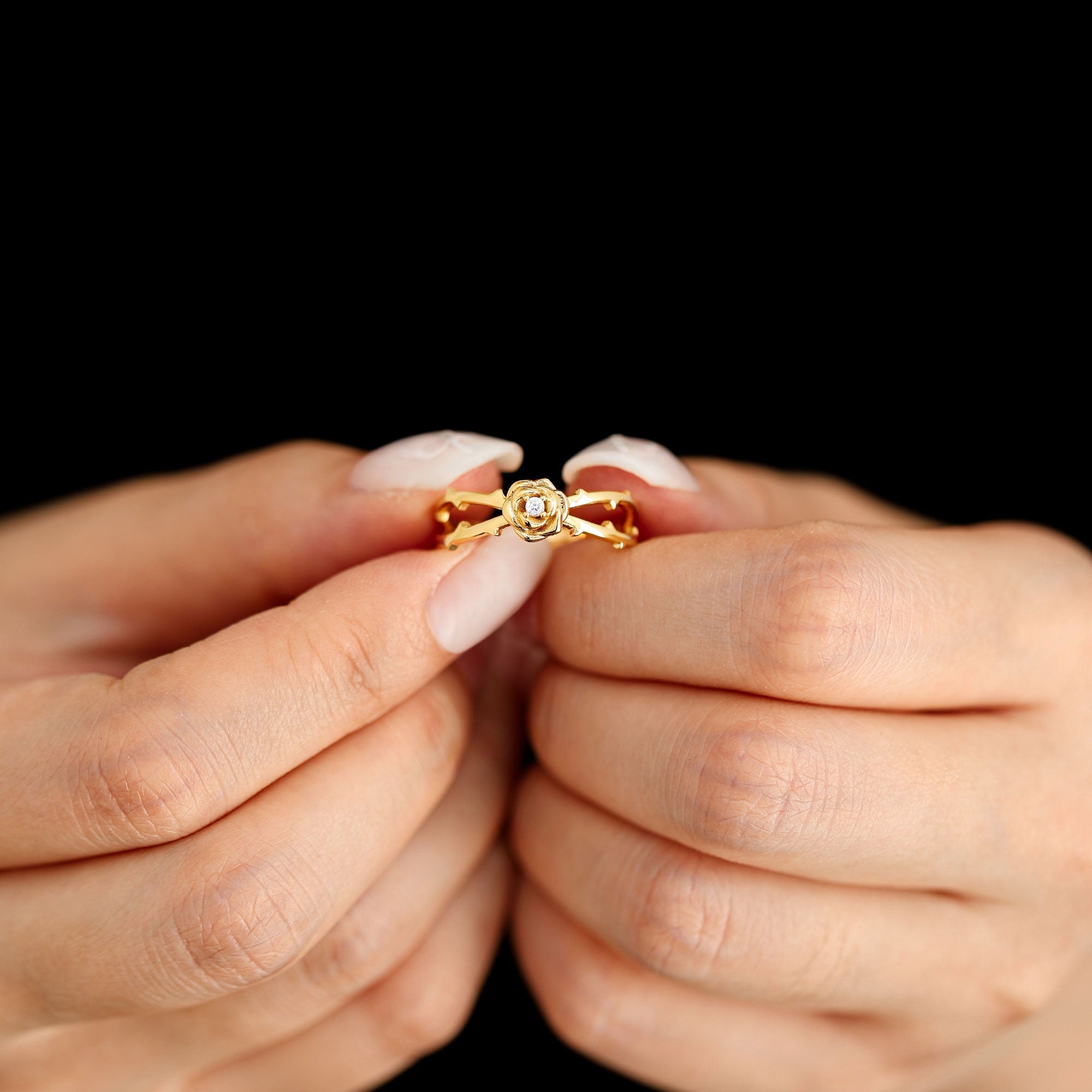 Rose Thorn Blooming Cross Ring