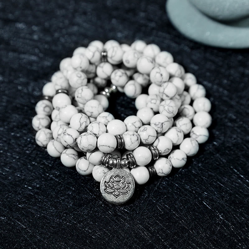 Faith Nova White Turquoise Lotus Mala Healing Bracelet