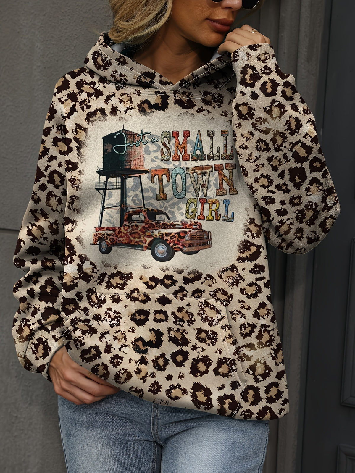 Women's Leopard & Graphic Print Hoodie with Kangaroo Pocket, Soft and Casual – Perfect for Everyday Wear and Lounging
