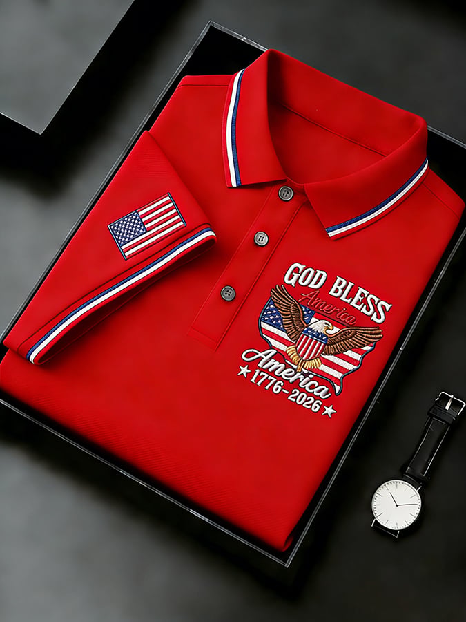 Men's Retro 250th Anniversary of the United States Print  Independence Day Cross Print Polo Shirt