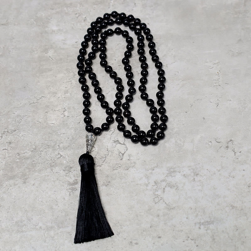 Faith Nova 108 Mala Black Onyx Beads Yoga Meditation Prayer Beads Necklace