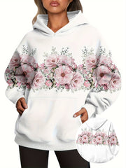 Women's Floral Print Hoodie with Kangaroo Pocket, Soft Long Sleeve Sweatshirt – Perfect for Daily Wear and Travel