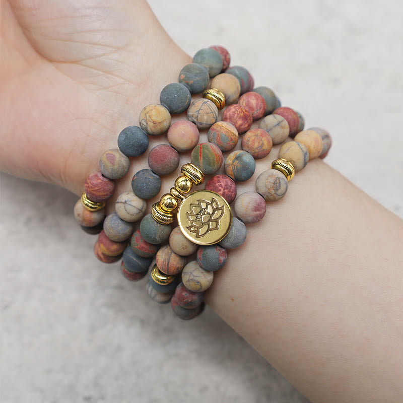 Faith Nova 108 Mala Beads Picasso Jasper Stone Courage Energy Bracelet